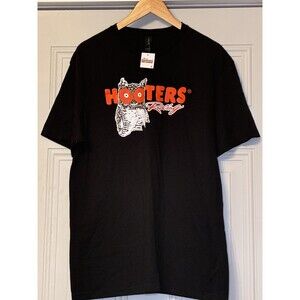 Authentic NWT Mens Hooters Racing Black Size Large Crew Neck T Shirt